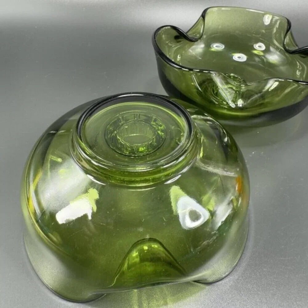 Anchor Hocking Modern Avocado Candlestick Holders Green Set 2 Folded Edge Votive